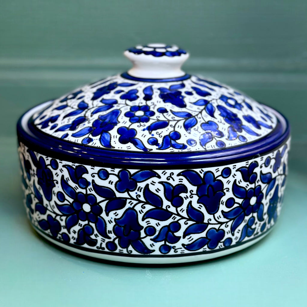 Handmade Ceramic Pot with Lid - Navy Blue Floral 22 cm