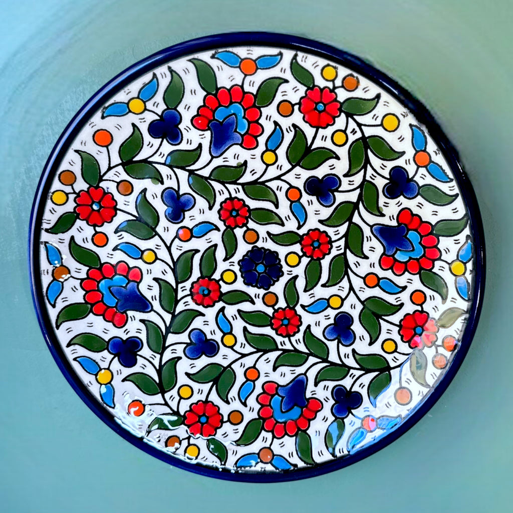 Handmade Royal Ceramic Plate - Colorful Floral 26 cm