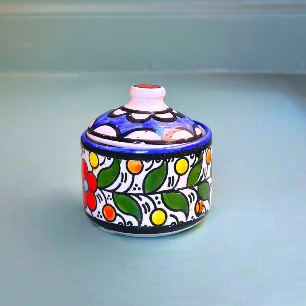 Mini Handmade Ceramic Jar with lid - Colorful Floral 7 cm