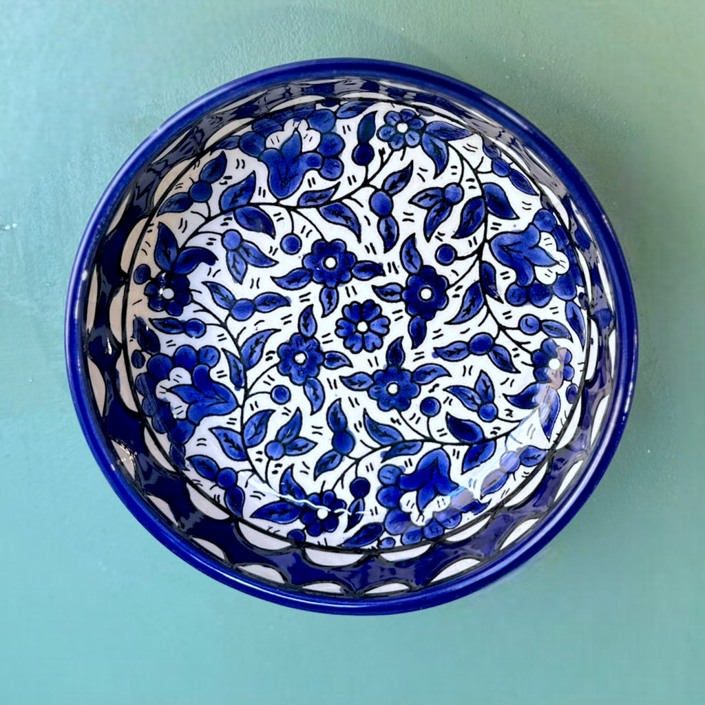 Handmade Ceramic Bowls - Navy Blue Floral 15 cm