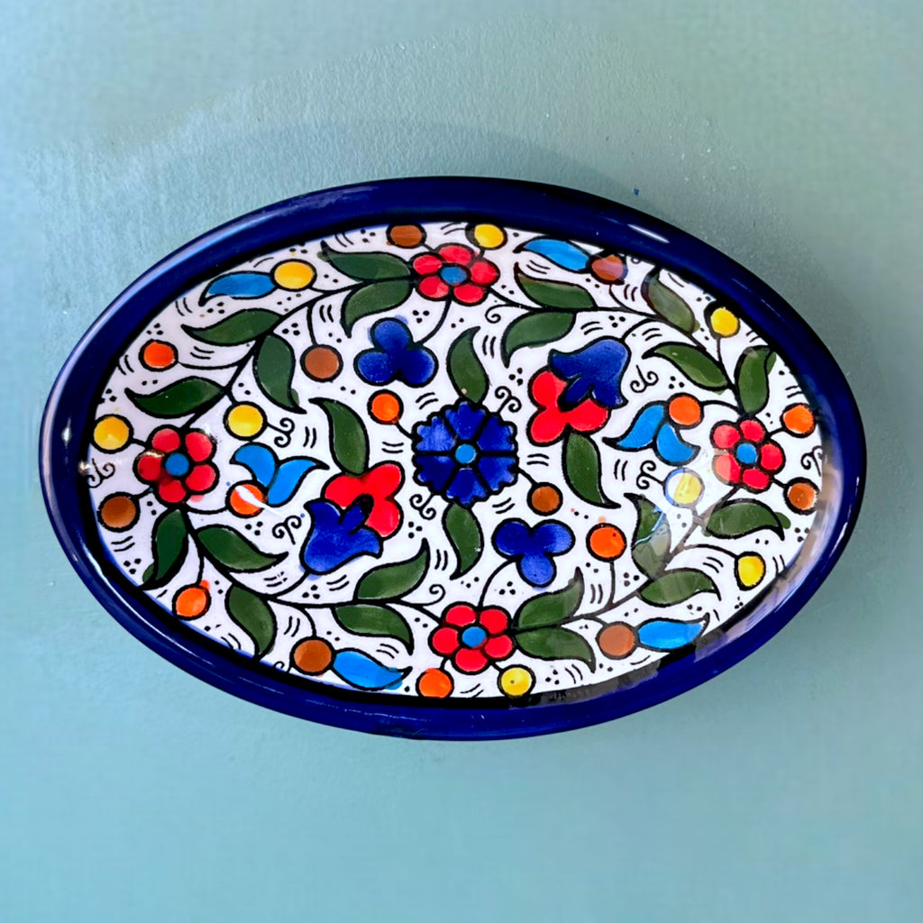 Handmade Ceramic Oval Dish - Colorful Floral 17 cm