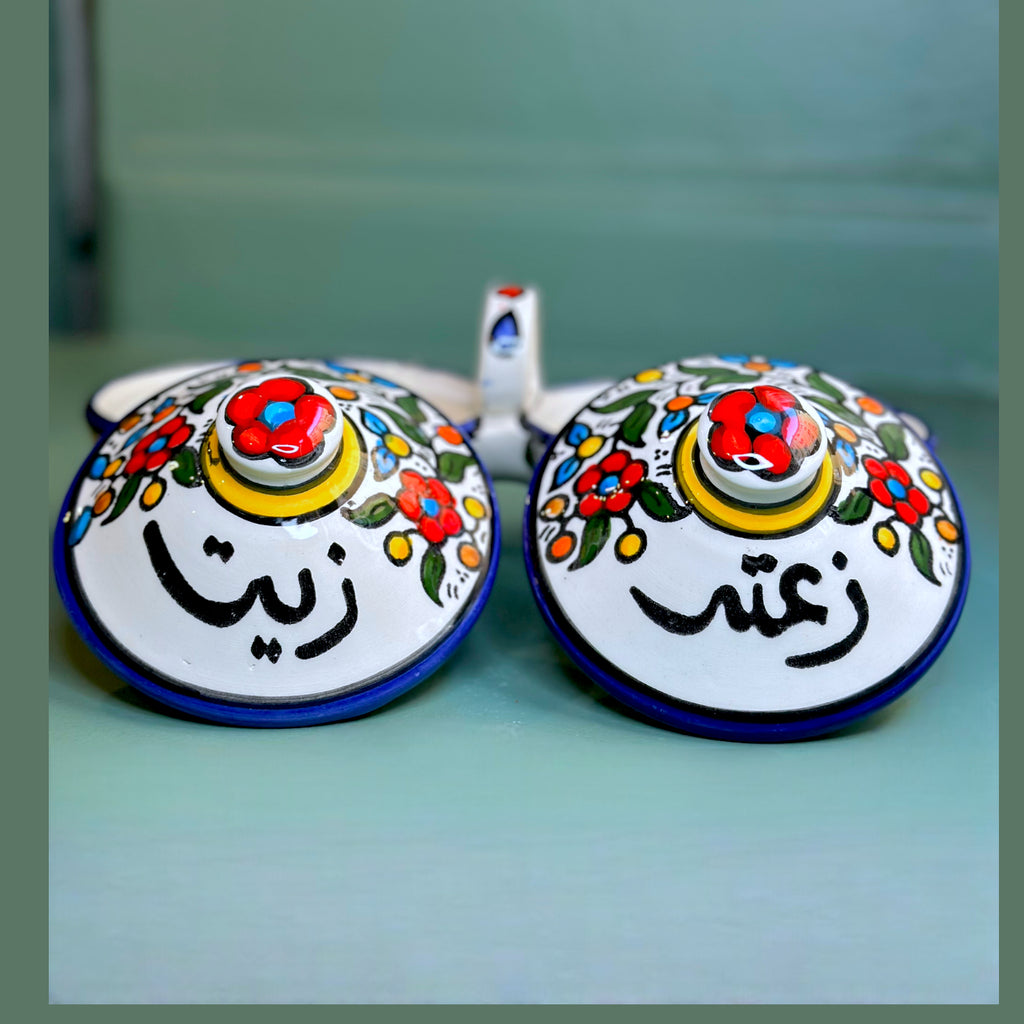 Handmade Double Zibdiya Set with Lid - Colorful Floral 23 cm