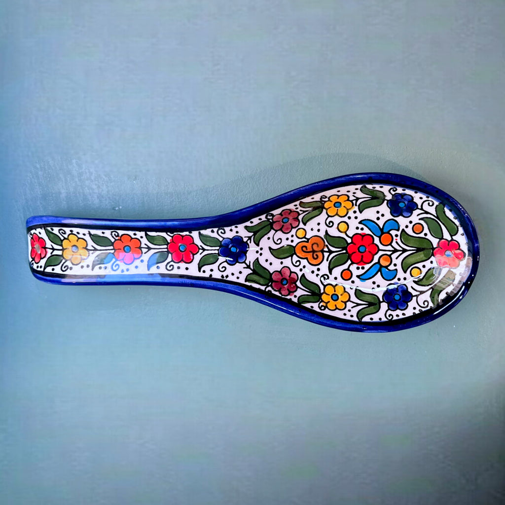 Handmade Ceramic Spoon Rest - Colorful Floral 25,5 cm