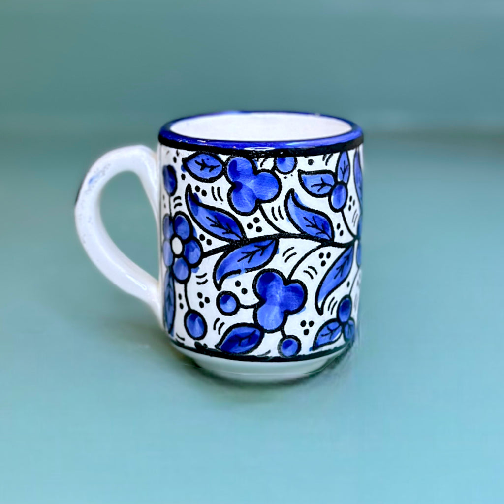 Handmade Ceramic Coffee Cups - Navy Blue Floral