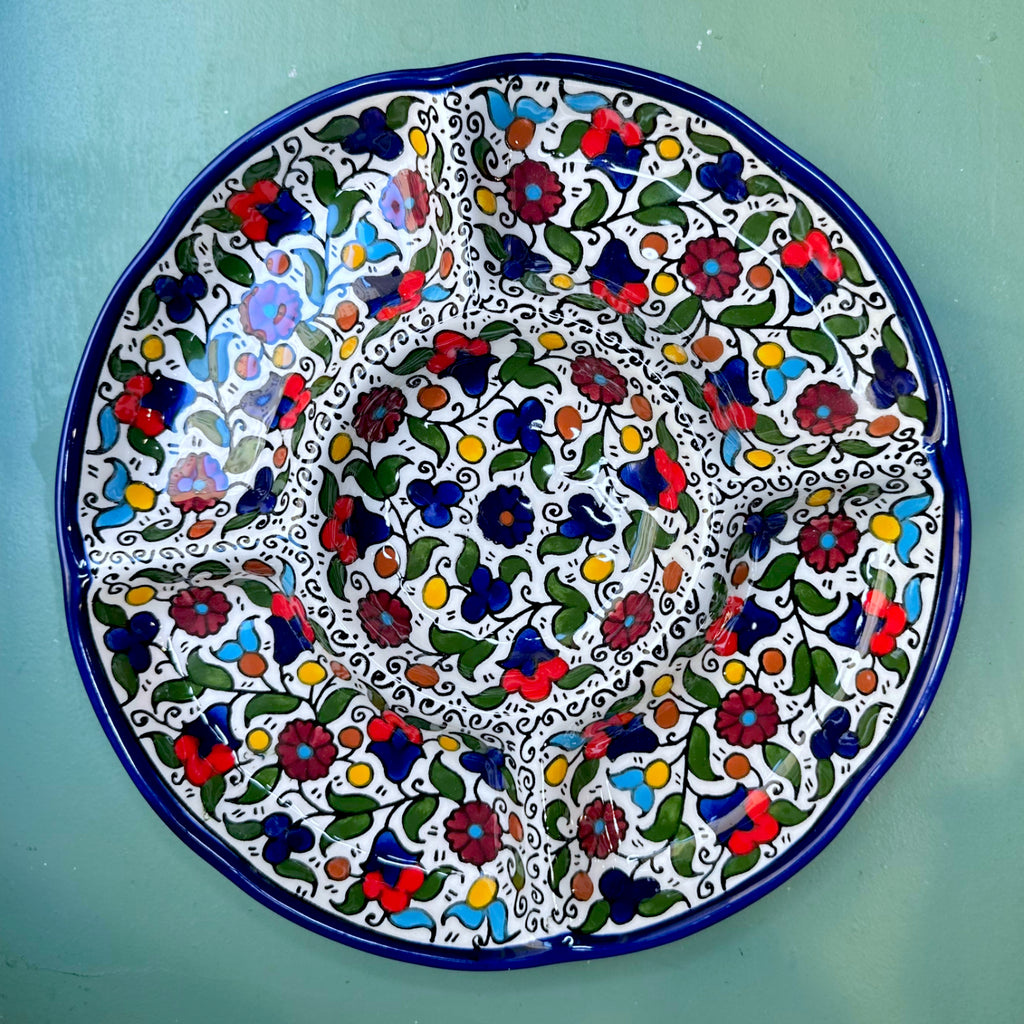 Handmade Ceramic sectioned serving plate - Colorful Floral  24 cm