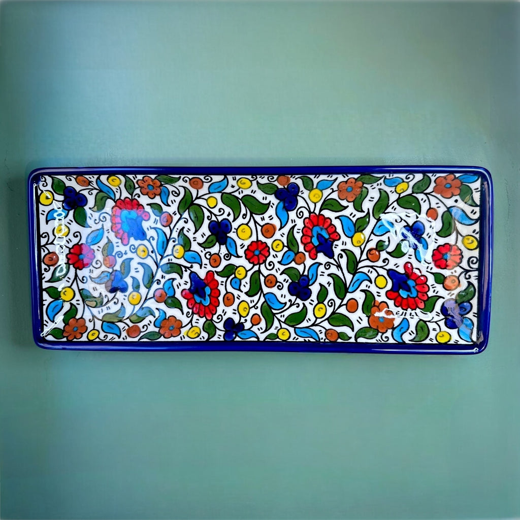 Handmade Rectangular Ceramic Dish – Colorful Floral 33 cm